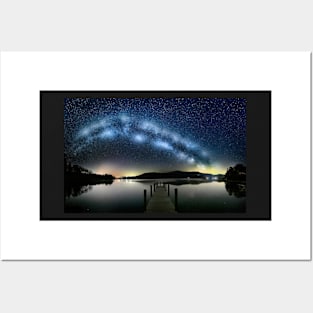 Milky Way Arching over a Jetty and Lake Posters and Art